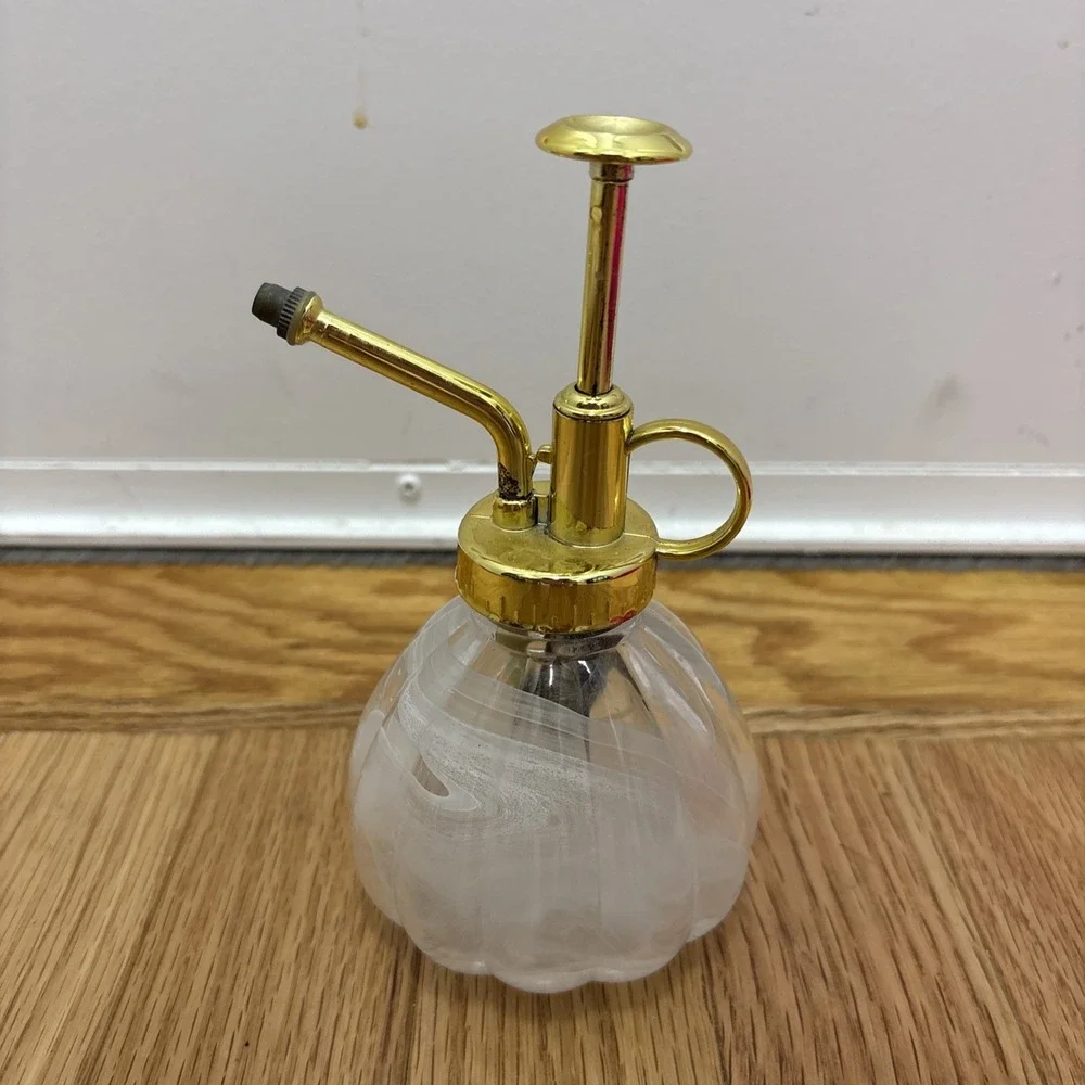 Plant Mister- White Color Glass Bottle & Gold Tone Sprayer